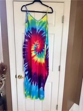 Tie-Dye Maxi Slip Dress - Vibrant Multicolor